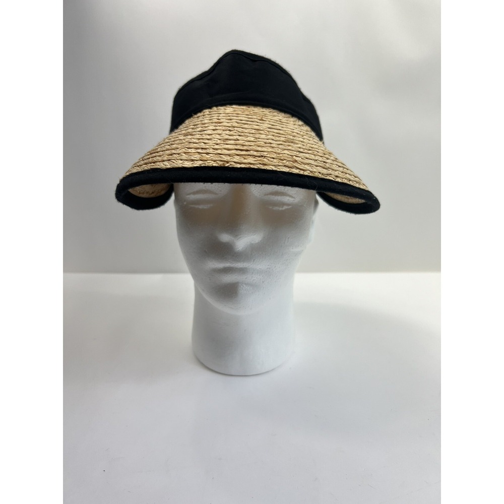 Straw Visor Hat Stretch Headband with Black Trim Womens "P" Logo